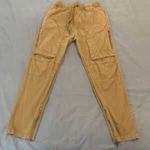 CSG Pants Mens Large Khaki Cargo Joggers Elastic Waist Drawstring Zip Ankle